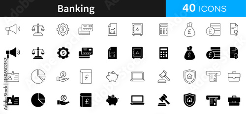Minimalist Banking,  finance, money, clean, simple, modern, economy, digital, investment, savings, budget, cash, secure more lineal, fill icon set.