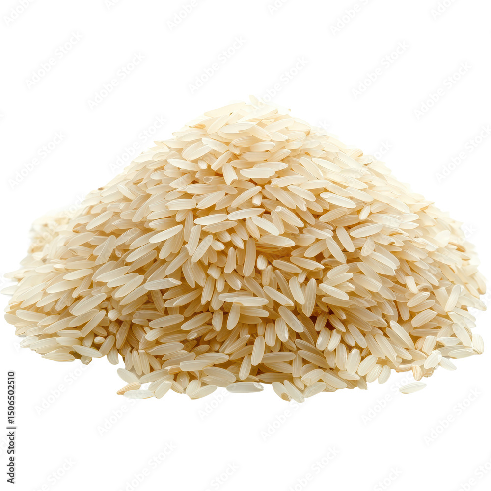 Uncooked rice heap isolated on a white background for culinary use in various dishes, Heap uncooked rice isolated on a white background Uncooked rice heap isolated on a white background for culinary use in various dishes, Heap uncooked rice isolated on a white background
