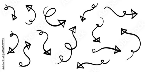Doodle Arrows icons Set. hand drawn arrow icon with various directions. isolated on a white background
