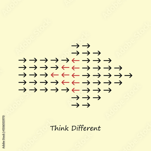 Think different motivational quote design of arrows going in different direction path. Vector, illustration. Infographic arrows.