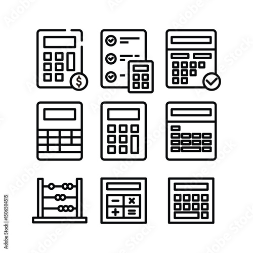 calculator set in different style icons