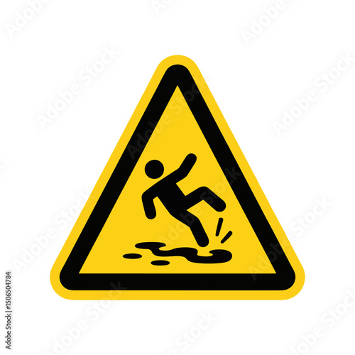 Wet floor, safety warning, caution hazard, triangle sign, yellow alert, workplace prevention, slip risk, fall alert, industrial warning, janitor area, cleaning sign for facility protection