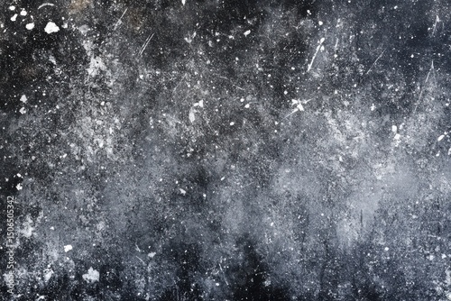 Distressed white grainy texture with dust overlay texture grainy noise particles and snow effect on a black background. A snowstorm is depicted in the image, with snowflakes falling from the sky.