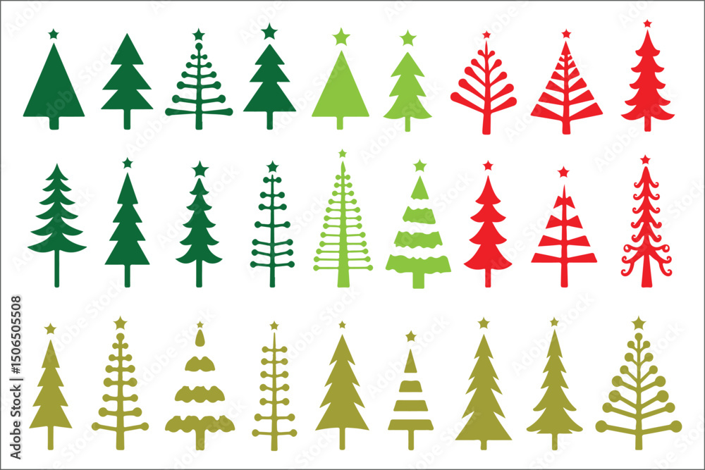 Obraz premium Grid of Stylized Christmas Trees in Different Colors