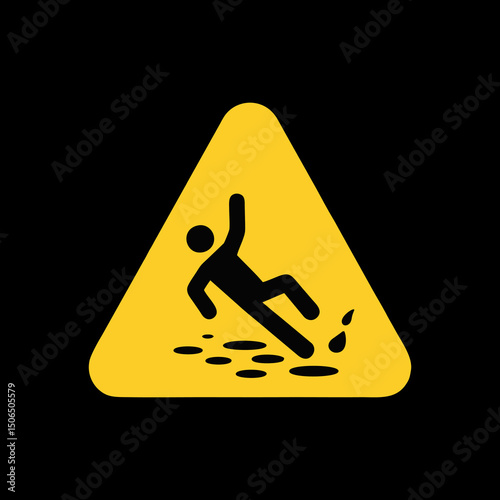 Wet floor, caution triangle, warning symbol, safety hazard, workplace sign, slip prevention, fall alert, industrial cleaning, janitor zone, facility warning, hazard prevention for cleaning area