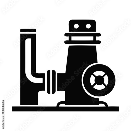 Black steam pipe vector silhouette showing various simple industrial icon designs isolated on transparent background