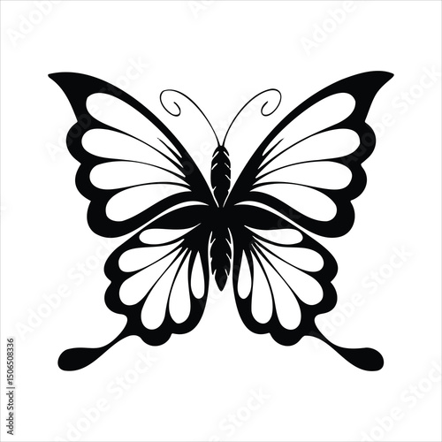 Butterfly silhouette vector on a white background with floral design elements