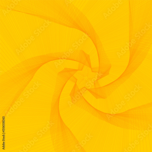 Dynamic abstract line art yellow spiral star pattern with geometric symmetry. Perfect for modern design, geometric art, futuristic design. Abstract star shape minimal illustration.