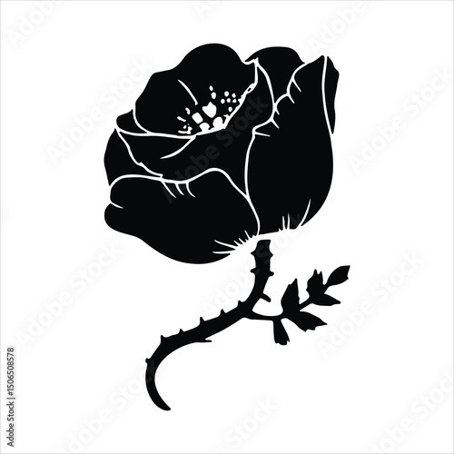 Tree and bird silhouette vector illustration in black design