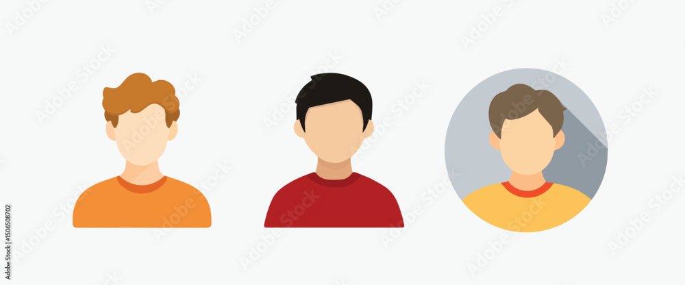 Three Flat Design Avatar Illustrations of Young Men with Different Hairstyles Three Flat Design Avatar Illustrations of Young Men with Different Hairstyles