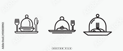 Elegant Food Cloche Icons Minimalist Line Art for Culinary Design