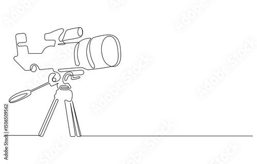 Line drawing of a telescope on a tripod against a white backdrop, Line Drawing of a Telescope, A minimalistic line drawing of a video camera on a tripod