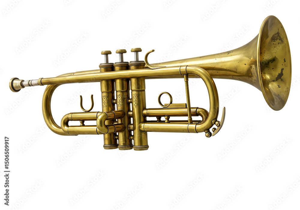 Fototapeta premium Shiny Golden Cornet Instrument Isolated on Transparent Background