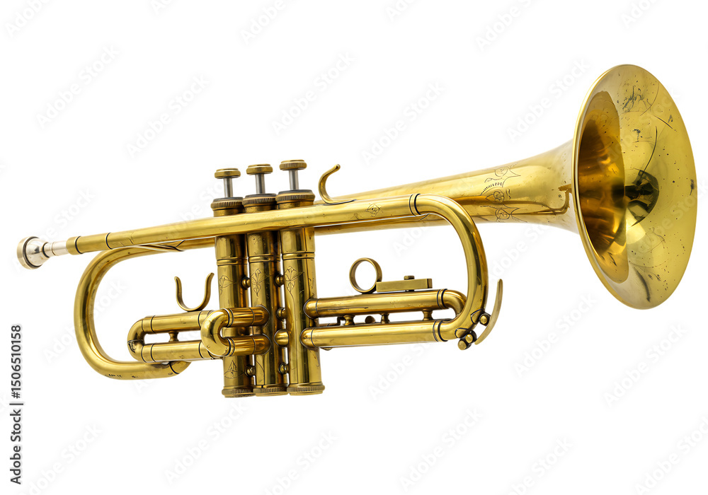 Fototapeta premium Classic Brass Wind Instrument Cornet on Transparent Background