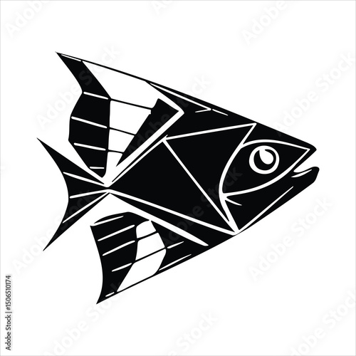 Black and white airplane vector illustration origami paper icon design logo fly toy card web art