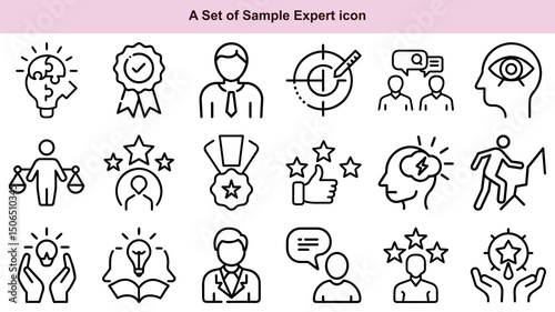 Expert Icons Vector Set: Skill, Knowledge, Talent, Mastery and More