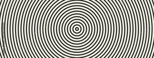 Concentric pattern on black background. Echo-like circles form a vector illusion. Abstract texture creates spiral motion from center. Vector illustration.