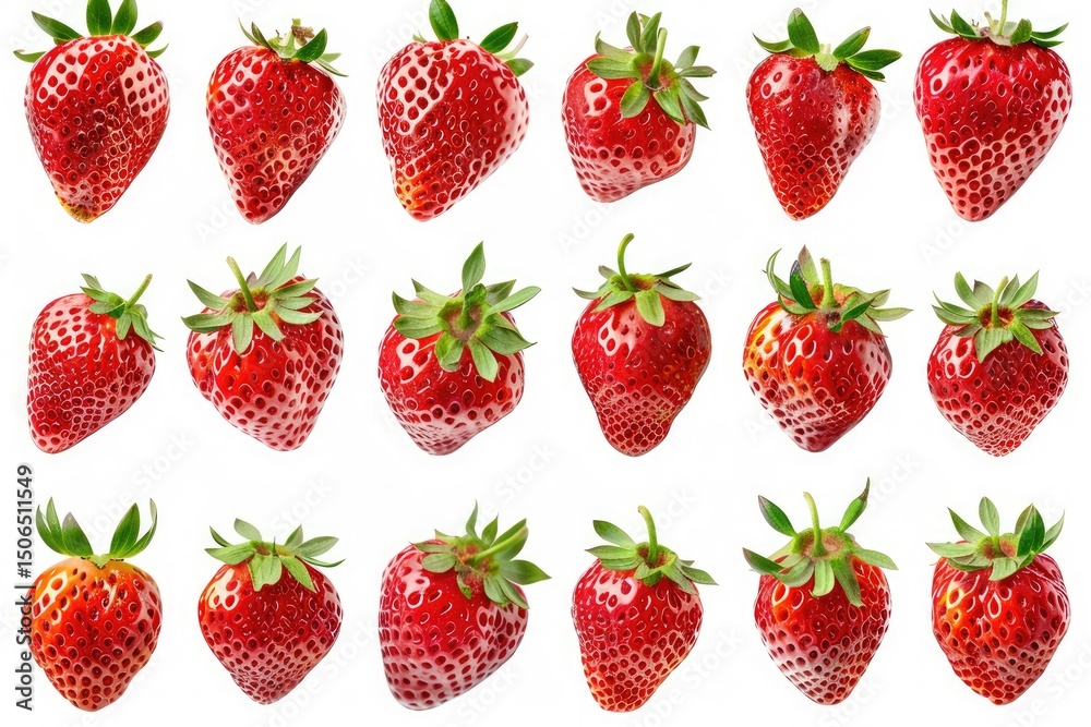 Clear Pixel Image of Set of Red Strawberries Isolated on White Background Clear Pixel Image of Set of Red Strawberries Isolated on White Background