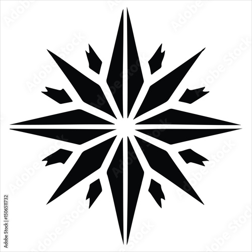 Black and white vector illustration of a flower and star decoration