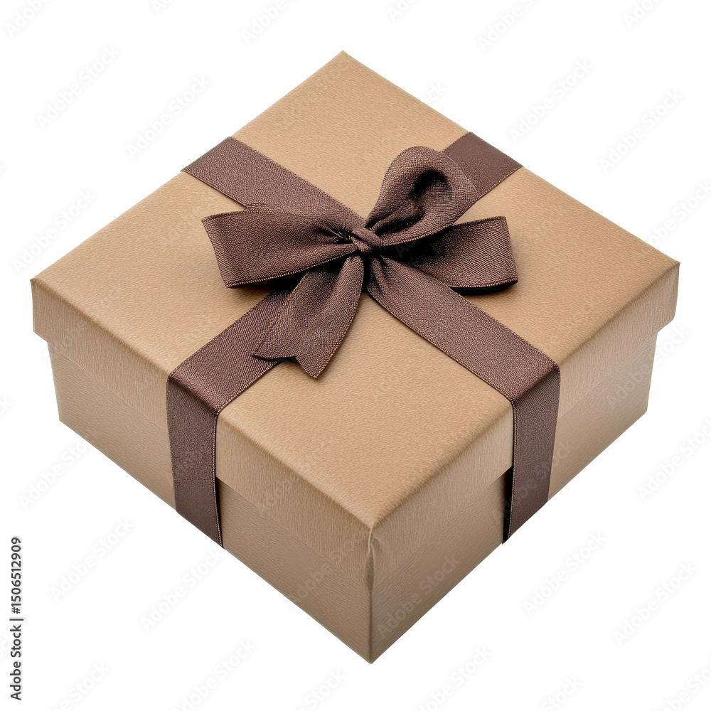 Elegant brown gift box adorned with a ribbon on a white background for special occasions, Brown Gift Box with Ribbon and white background Elegant brown gift box adorned with a ribbon on a white background for special occasions, Brown Gift Box with Ribbon and white background