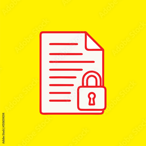 Secure document red lines on white paper with a red padlock