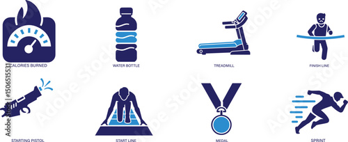Running Icon Set Fitness, Exercise, and Marathon Symbols