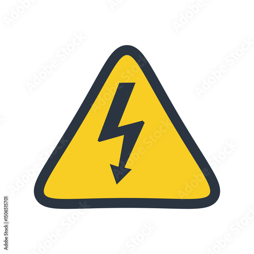 High voltage warning sign in yellow triangle, electricity hazard alert vector icon for danger and safety