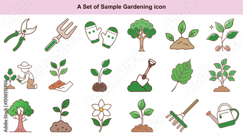 Gardening Icons Vector Set: Plants, Tools, Nature and More