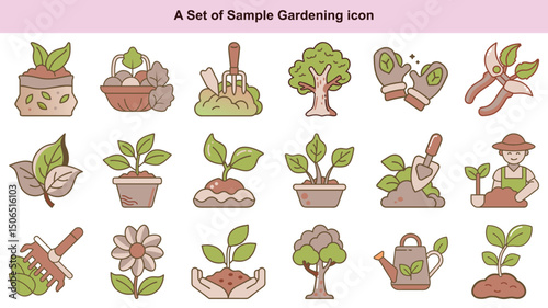 Gardening Icons Vector Set: Plants, Tools, Nature and More