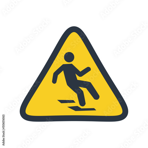 Caution falling person triangle warning sign, safety alert icon for slippery or dangerous surfaces