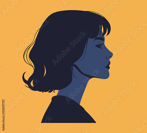 Silhouette of a young woman with dark hair against a vibrant yellow background.