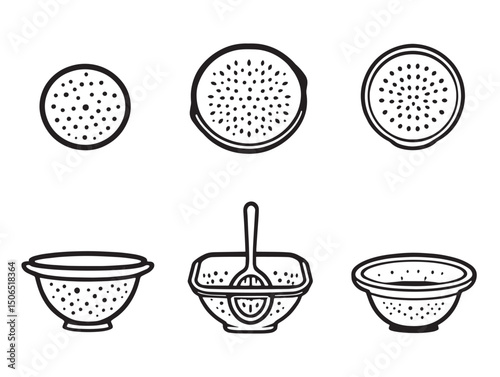 Stylish colander line art illustration for food preparation