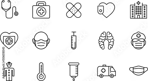health checkup line icon set  medical care patient.eps