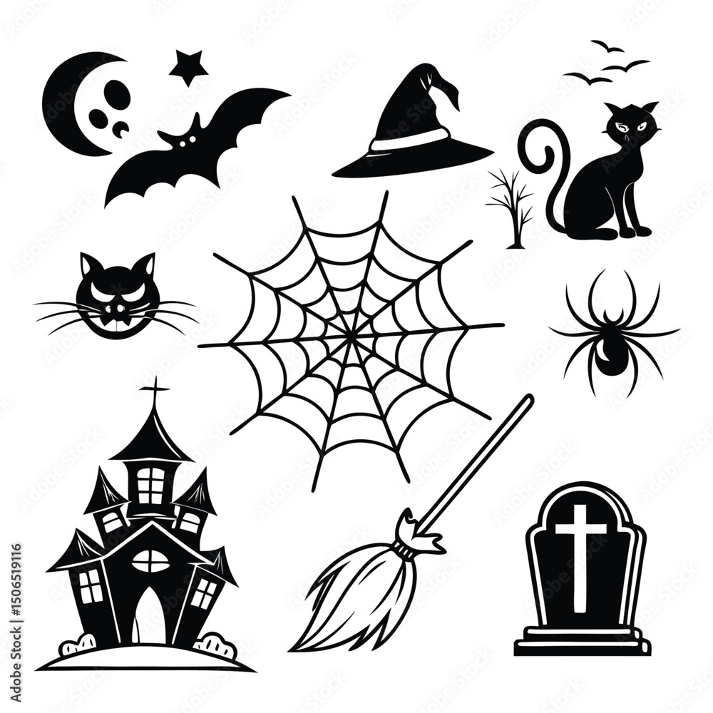 Fototapeta premium Halloween icons set silhouette