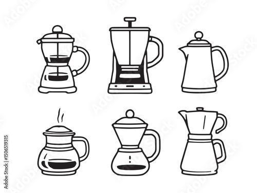 clean coffee maker line art drawing for commercial use