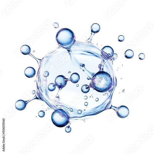 Molecule structure surrounded by water bubbles on a Transparent background, Molecule and water bubble PNG background