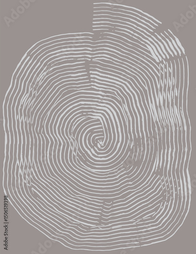 Hand drawn brush lines abstract spiral tree ring circle background, Japanese, ethnic wood carving, block print texture graphic for carpet, textile, decoration