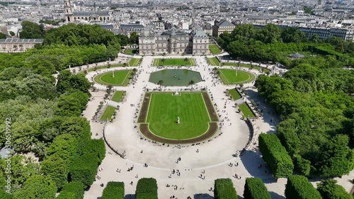 Luxembourg Gardens At Paris Ile De France In France. Luxembourg Palace. Paris Skyline Scene. Luxembourg Gardens At Paris In Ile De France France. Botanical Scenery. Tourism Landmark.