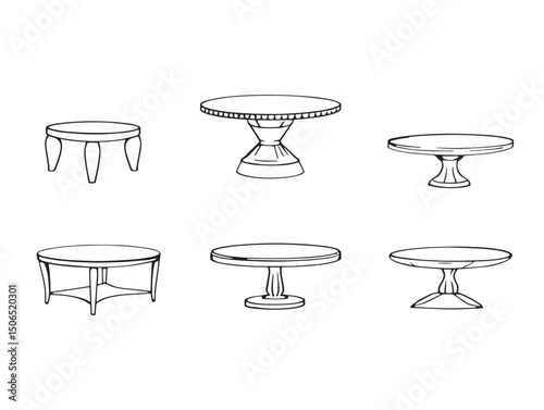 Coffee table line art detailed sketch for interior design