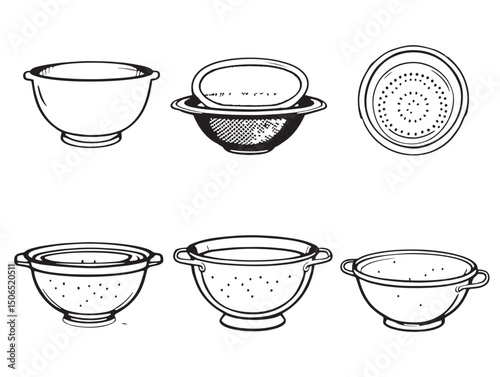 Colander line art simple kitchen utensil vector design