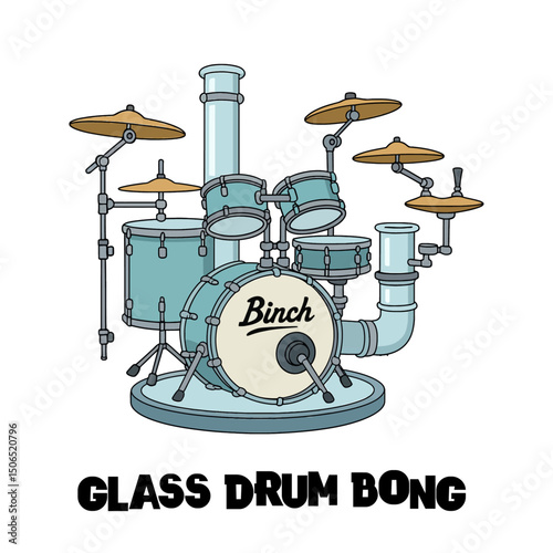Vector Illustrated Glass Drum Kit Water Bong Isolated on White