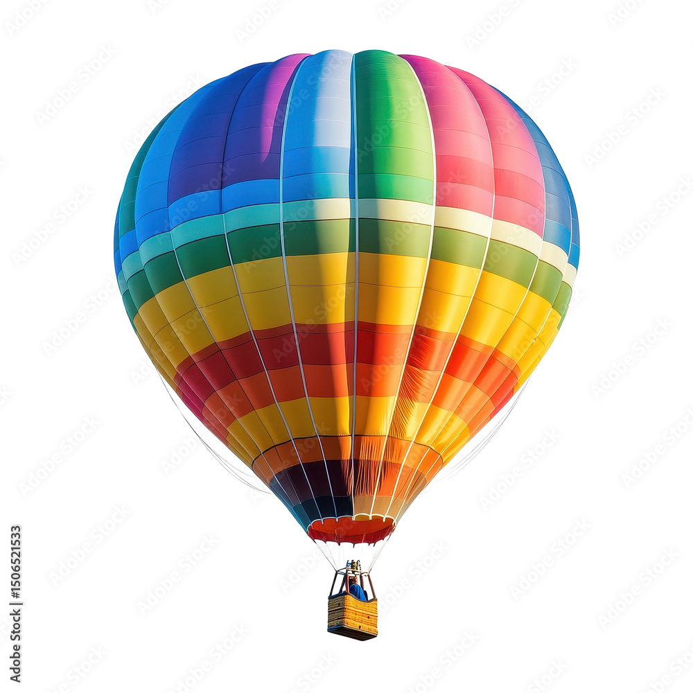 Fototapeta premium Colorful hot air balloon floating gracefully against a bright Transparent background, Colorful Hot Air Balloon on PNG background
