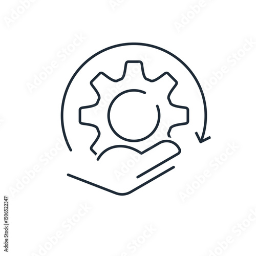 Gear in hand. Process of optimization, improvement of system, equipment.
