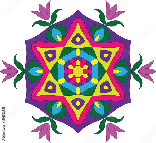 Colorful mandala design. Unique and beautiful mandala design with many colors. Colorful mandala design on white background.