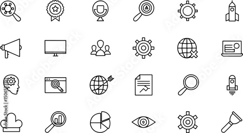 set of seo related line icons  search  marketing  .eps