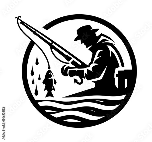 Angler Silhouette Logo Black White Background