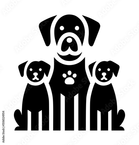 Dog Family Silhouette Icon Logo Black Vector