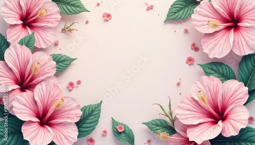 Delicate hibiscus flowers, pastel shades, elegant repeating design , pattern, surface