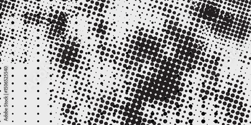 Grunge halftone gradient background. Faded grit noise texture. White and black sandy wallpaper. Retro pixelated backdrop. Anime or manga style comic overlay.  good simple art
