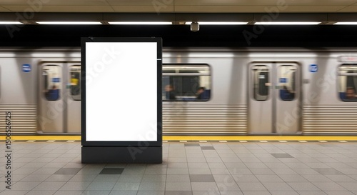 Modern advertising screen mockup on a metro platform, ready for custom content.
